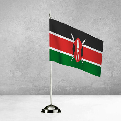 Настольный флаг Кении на пластиковой подставке под серебро