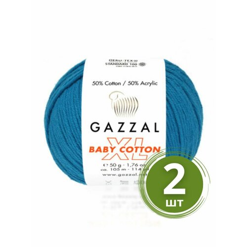 Пряжа Gazzal Baby Cotton XL (Беби Коттон XL) - 2 мотка Цвет: 3428 Голубая бирюза 50% хлопок, 50% акрил, 50 г 105 м