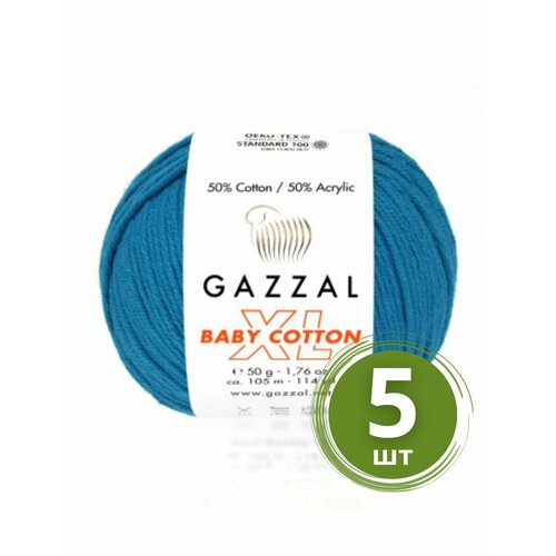 Пряжа Gazzal Baby Cotton XL (Беби Коттон XL) - 5 мотков Цвет: 3428 Голубая бирюза 50% хлопок, 50% акрил, 50 г 105 м