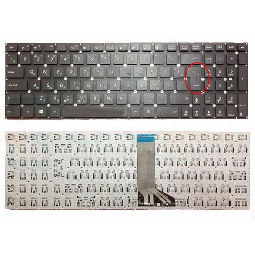 Клавиатура для Asus 0KNB0-612GRU-001 черная без рамки, Г- образный Enter, шлейф 10 см