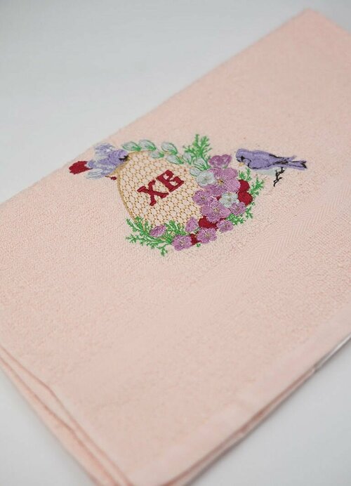 Полотенце махровое подарочное с вышивкой на пасху, (Светло-розовый, 30x60, Пасхальное яйцо)
