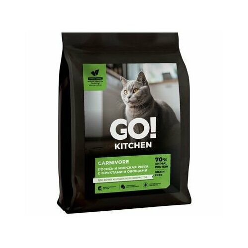 Сухой корм GO KITCHEN Лосось и морская рыба с фруктами и овощами Полнорационный беззерновой сухой корм для котят и кошек всех возрастов - 363 кг 4766₽
