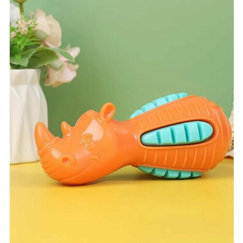 Игрушка Носорог для животных с пищалкой 16х7х7 см оранжевая