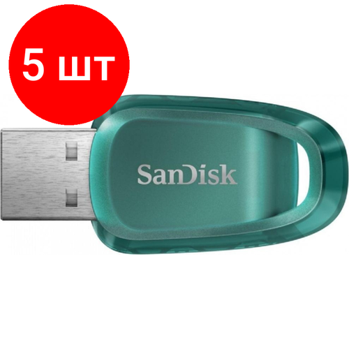 Комплект 5 штук, Флеш-память SanDisk CZ96 Ultra Eco 128Gb/USB3.2/Blue-Green(SDCZ96-128G-G46) usb flash drive sandisk 128gb ultra luxe sdcz74 128g g46