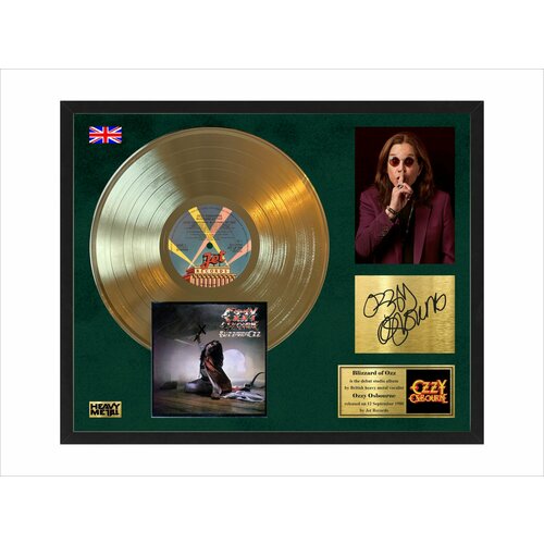 Ozzy Osbourne blizzard of ozz золотая виниловая пластинка с автографом в рамке