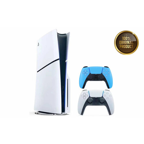 Игровая приставка Sony PlayStation 5 Slim с дисководом 1 ТБ два геймпада белый и голубой 7690000₽