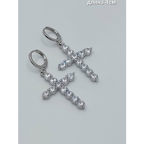 Серьги Fashion jewelry Серьги бижутерия Xuping, искусственный камень, размер/диаметр 40 мм, белый, серебряный