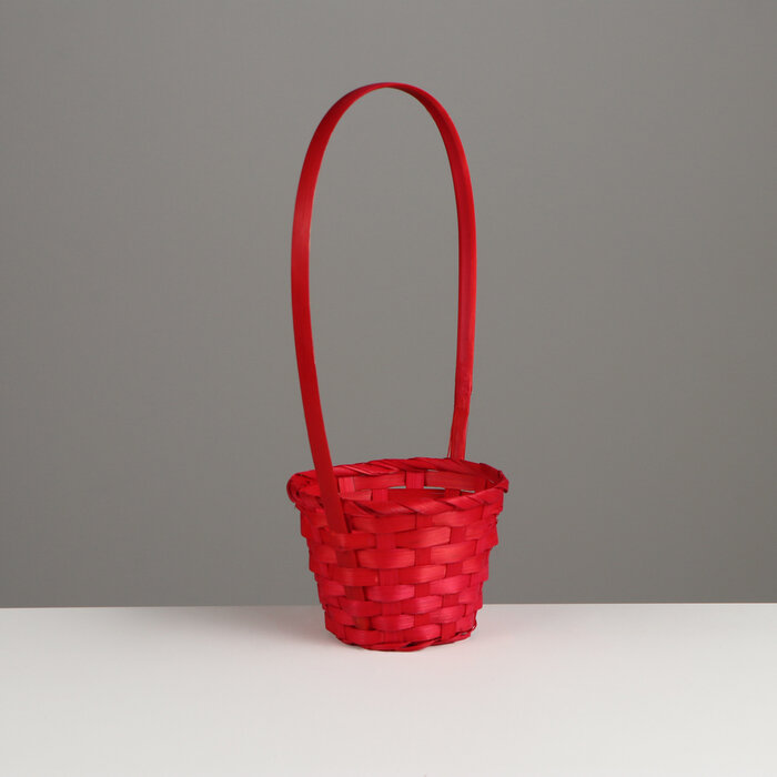 фото Корзина плетёная, D13 x H9.5/28 см, бамбук, красный