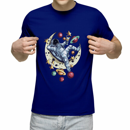 Футболка Us Basic, размер L, синий мужская футболка кот космонавт отдыхает l темно синий
