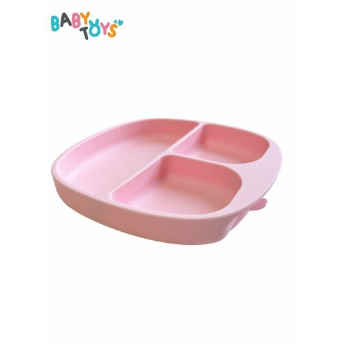 Детская тарелка на присоске силиконовая, секционная розовая тарелка пл детская на присоске д вторых блюд 400мл розовая