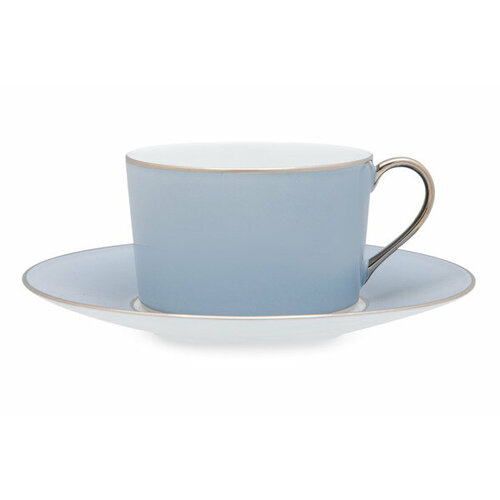 Чашка чайная с блюдцем Legle Под солнцем 250 мл, фарфор, серебристо-серая, платиновый кант, п/к