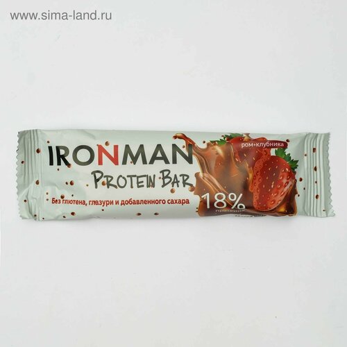 Протеиновый батончик IRONMAN Protein Bar, без глазури, ром-клубника, 50 г