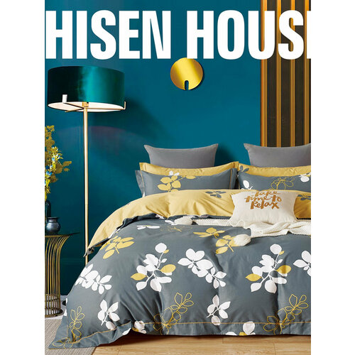 Постельное белье из сатина LS-121 Elin (синий-желтый), Семейный (наволочки 50х70 и 70х70)