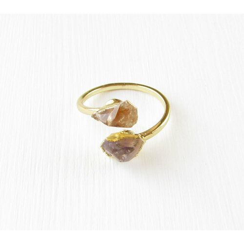 женское кольцо из цитрина с авантюрином Кольцо Irina Moro, аметист, кварц, безразмерное, золотой, фиолетовый
