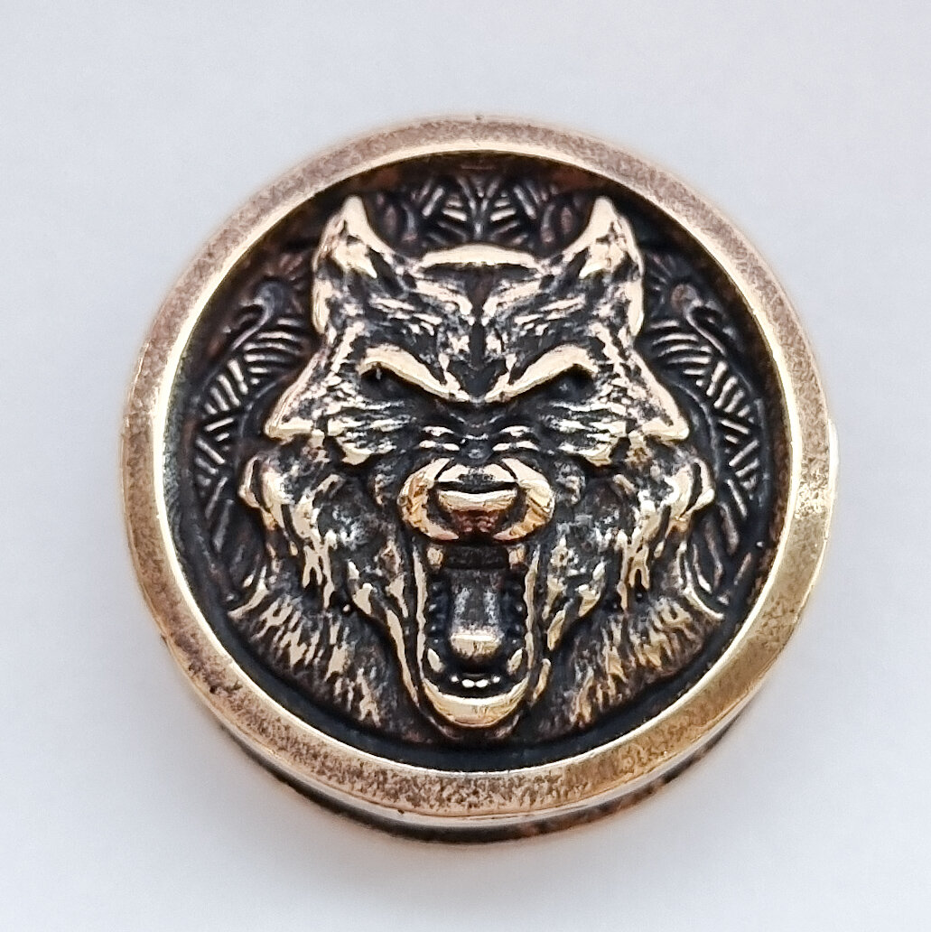 Вставка бусина Волк круглая Авторская бронза