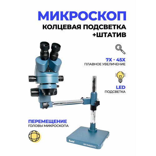 Бинокулярный микроскоп со штативом и кольцевой подсветкой 36200₽