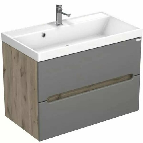 Тумба подвесная Корро 50см с раковиной Фостер в комплекте, Небула/Графит