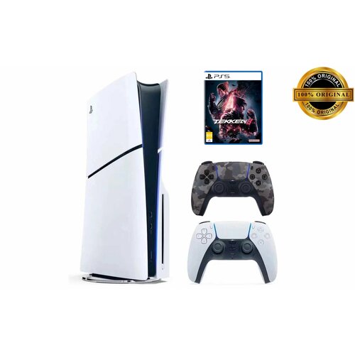 Игровая приставка Sony PlayStation 5 Slim, с дисководом, 1 ТБ, два геймпада (белый и камуфляжный), Tekken 8 игровая приставка sony playstation 5