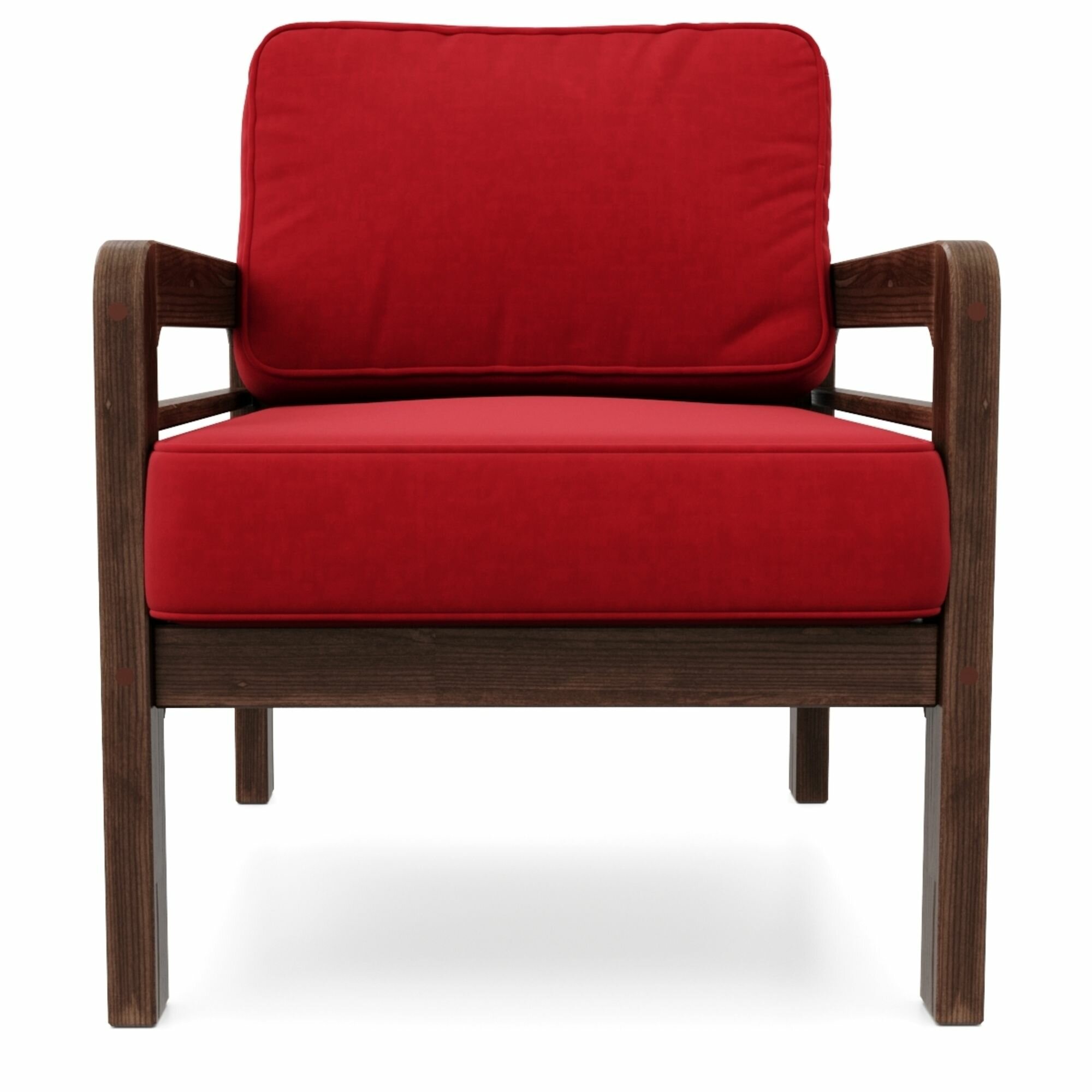 Кресло бергер-с, красный-орех, велюр, деревянное, мягкое, для дачи, для кафе и бара, на веранду, в террасу, для бани