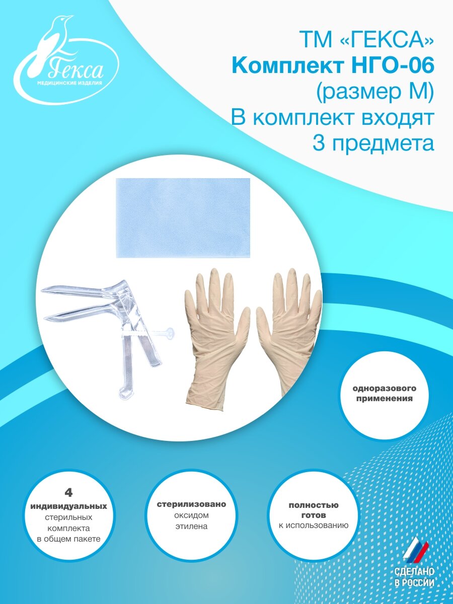 Картинки НГО-06 (разм. М) в пакете (4шт/упак.), набор гинекологический одноразовый