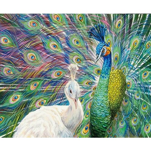 Алмазная мозаика детская. Картина стразами на картоне с подставкой (размер 21х25 см, частичная выкладка) Павлины