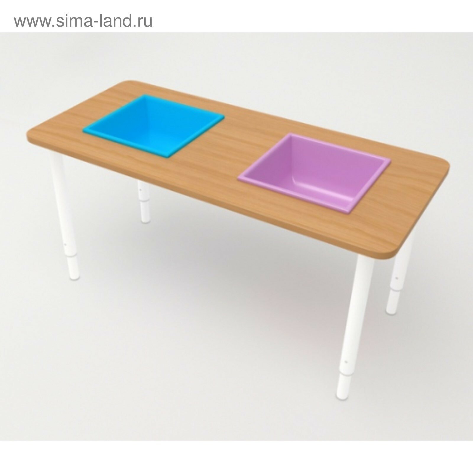 фото Стол растущий для песка и воды на металлокаркасе, Бук бавария светлый, цвет ящиков — микс