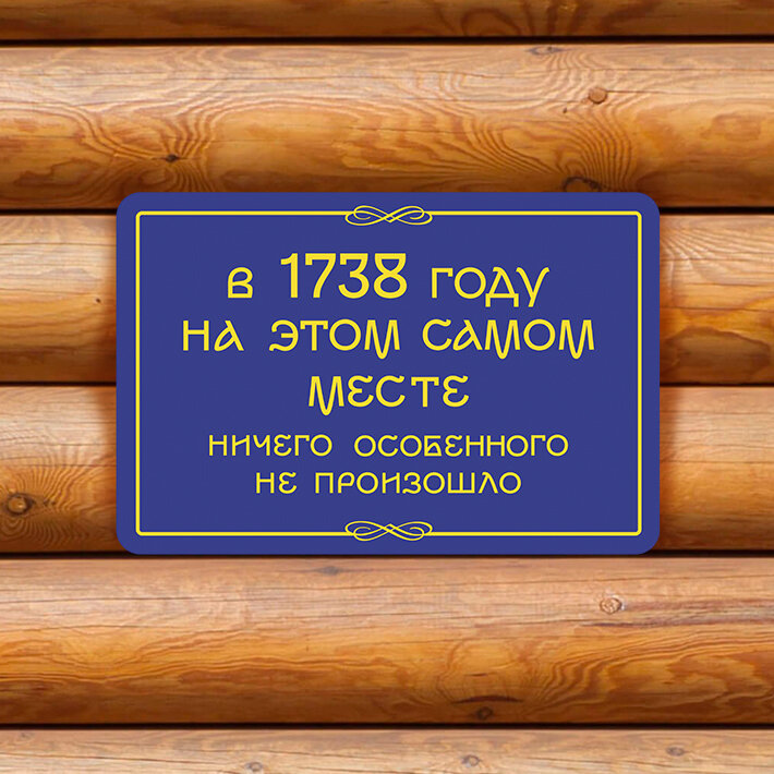 Табличка "В 1738 году на этом самом месте ничего особенного не произошло", 20х30 см, УФ-печать, ПВХ — фото 1