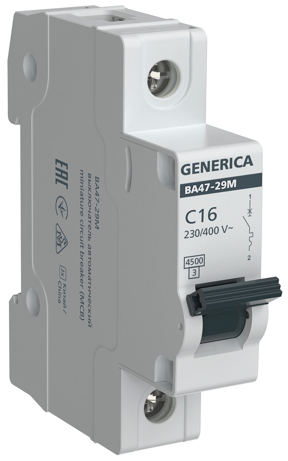 Автоматический выключатель 1Р 16А 4,5кА C ВА47-29М GENERICA IEK, арт. MVA21-1-016-C-G