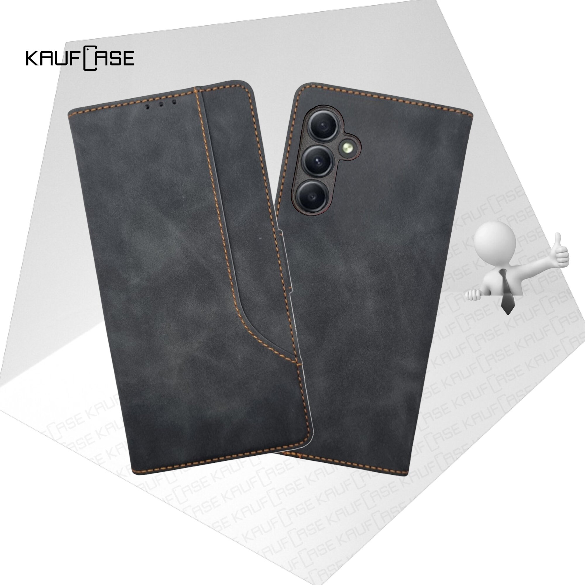 Чехол книжка с карманом кошельком для вашего смартфона Samsung A35 (SM-A356) (6.6"), черный. Матовая текстура под кожу, дополнительный карман на крышке чехла, отделения для карт и купюр