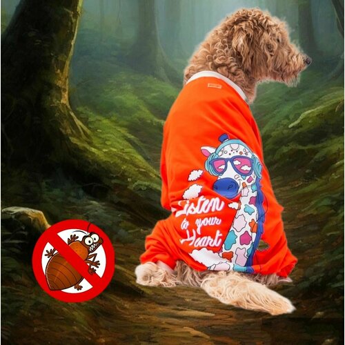 Комбинезон-пыльник для собак средних пород. Размер 4XL. Оранжевый. Длина спины 54-59 см. Обхват груди 68-72 см. Хлопок 100%