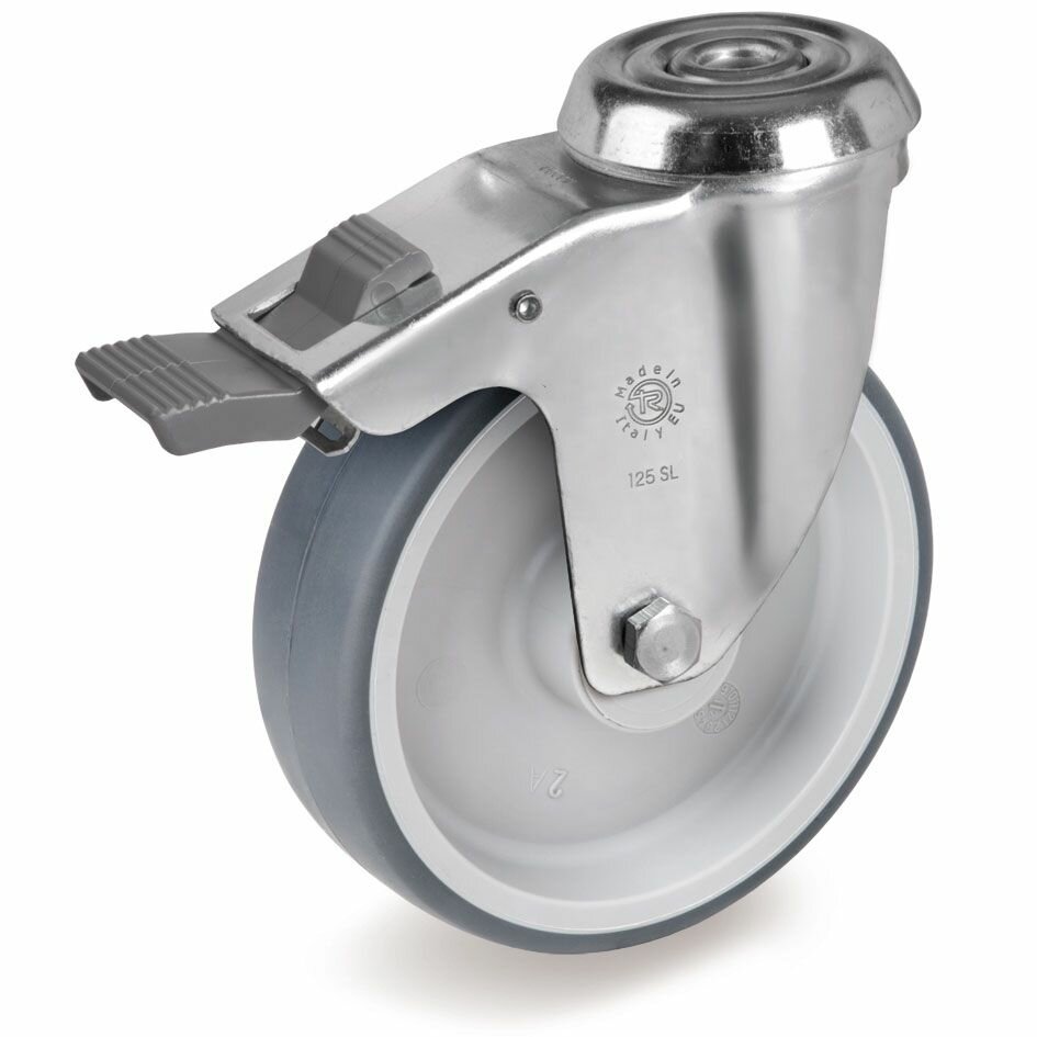 Колесо Tellure Rota 716203 поворотное с тормозом  диаметр 125мм  грузоподъемность 120кг  серая резина  сталь