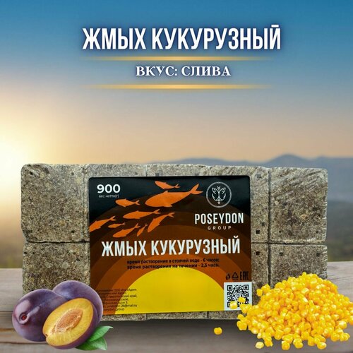 Жмых рыболовный кукурузный / прикормка рыболовная / макуха для рыбалки POSEYDON Слива 20 штук 900 грамм