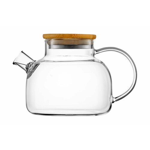 Limpid Side Заварочный чайник с бамбуковой крышкой, стеклянный чайник для заварки, заварник для чая, чайник для заварки стекло, 1000 мл A2211