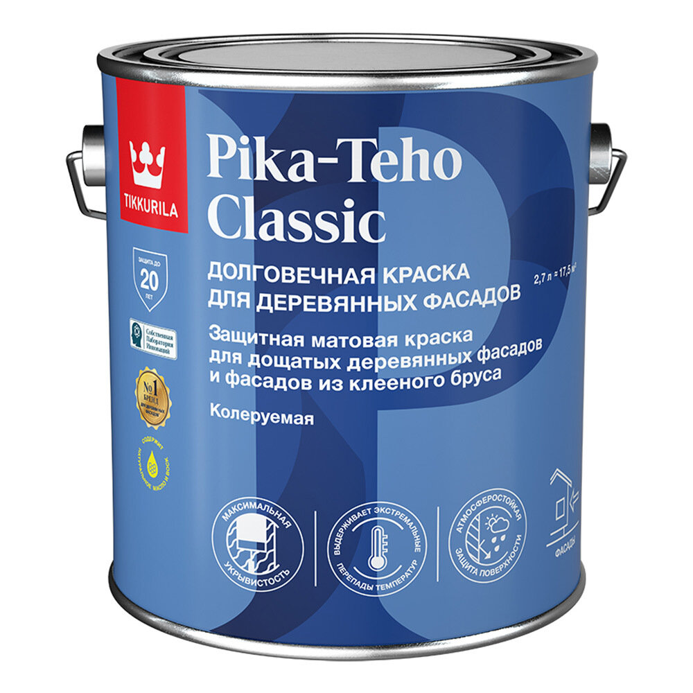 Краска фасадная по дереву Tikkurila Pika-Teho Classic водно-дисперсионная база C бесцветная 27 л