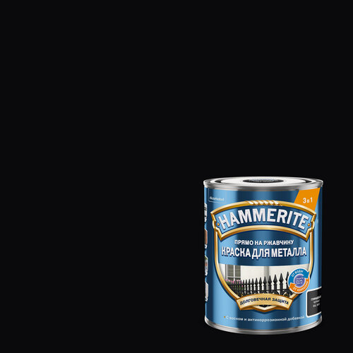 Изображение товара Краска HAMMERITE для металла прямо на ржавчину гладкая, глянцевая RAL 9005 черный 0,75л