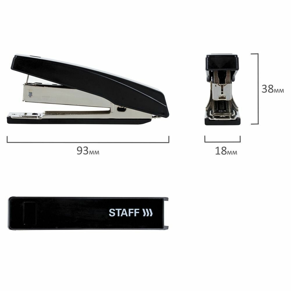 Степлер №10 STAFF "Basic", до 10 листов, с антистеплером, черный — фото 1