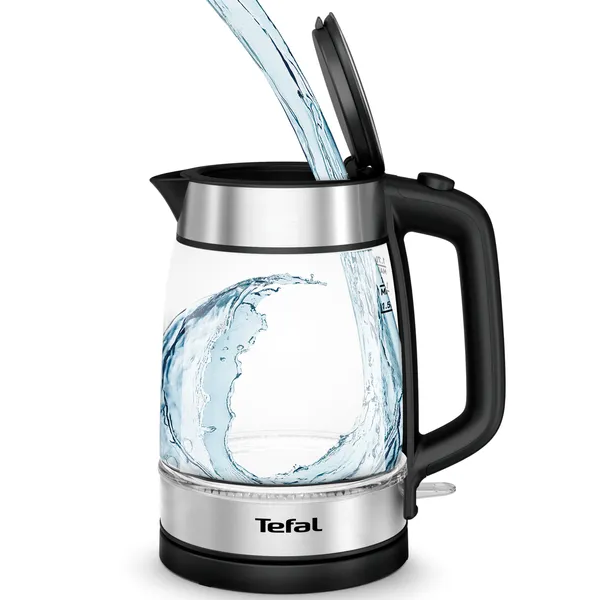 Чайник Tefal KI700830, 2200Вт, 1,7л, стекло, прозрачный, вращение подставки на 360°, ростест — фото 1