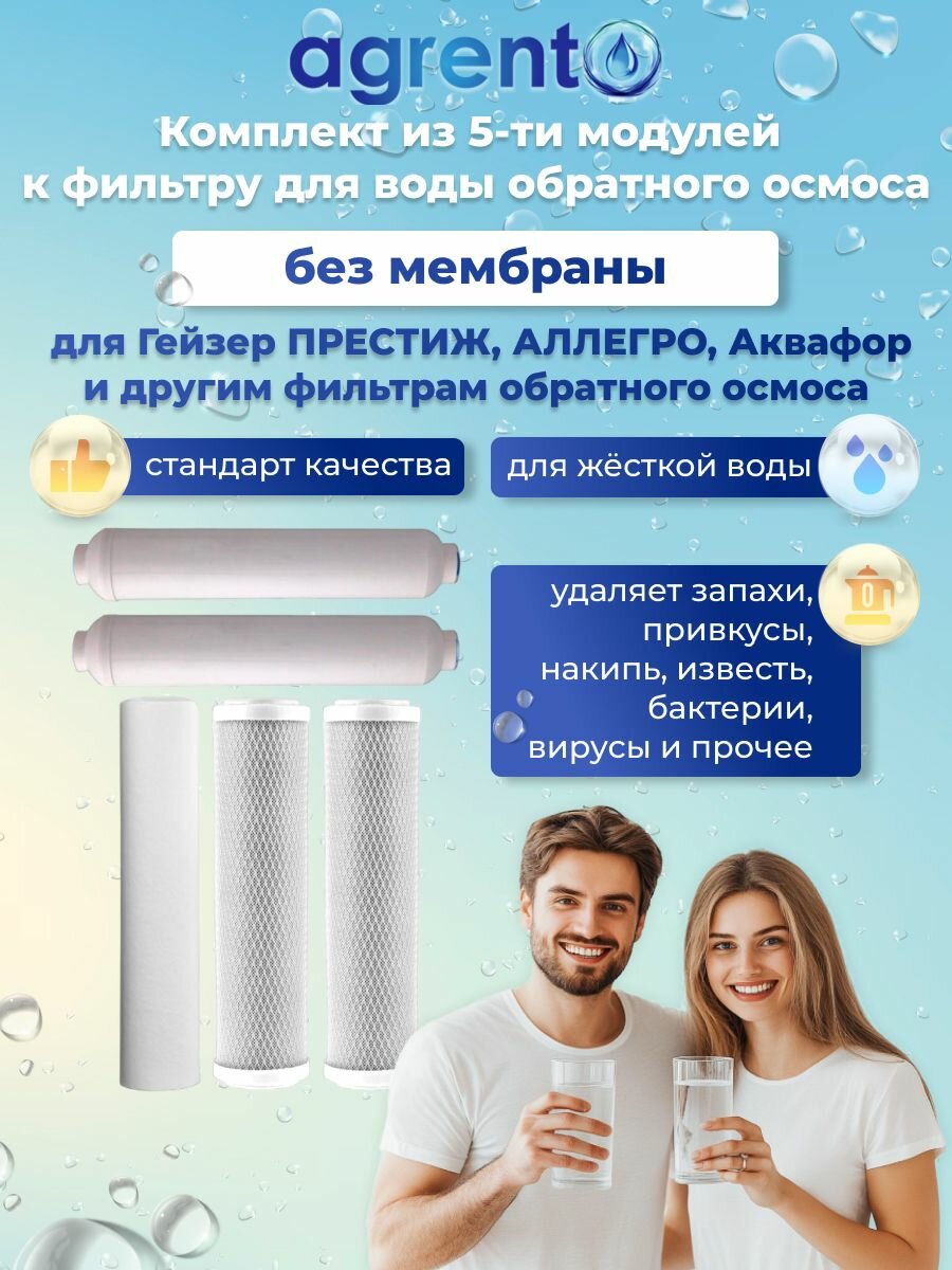 Набор картриджей для фильтра Престиж М с постфильтром и минерализатором для классического обратного осмоса БЕЗ МЕМБРАНЫ