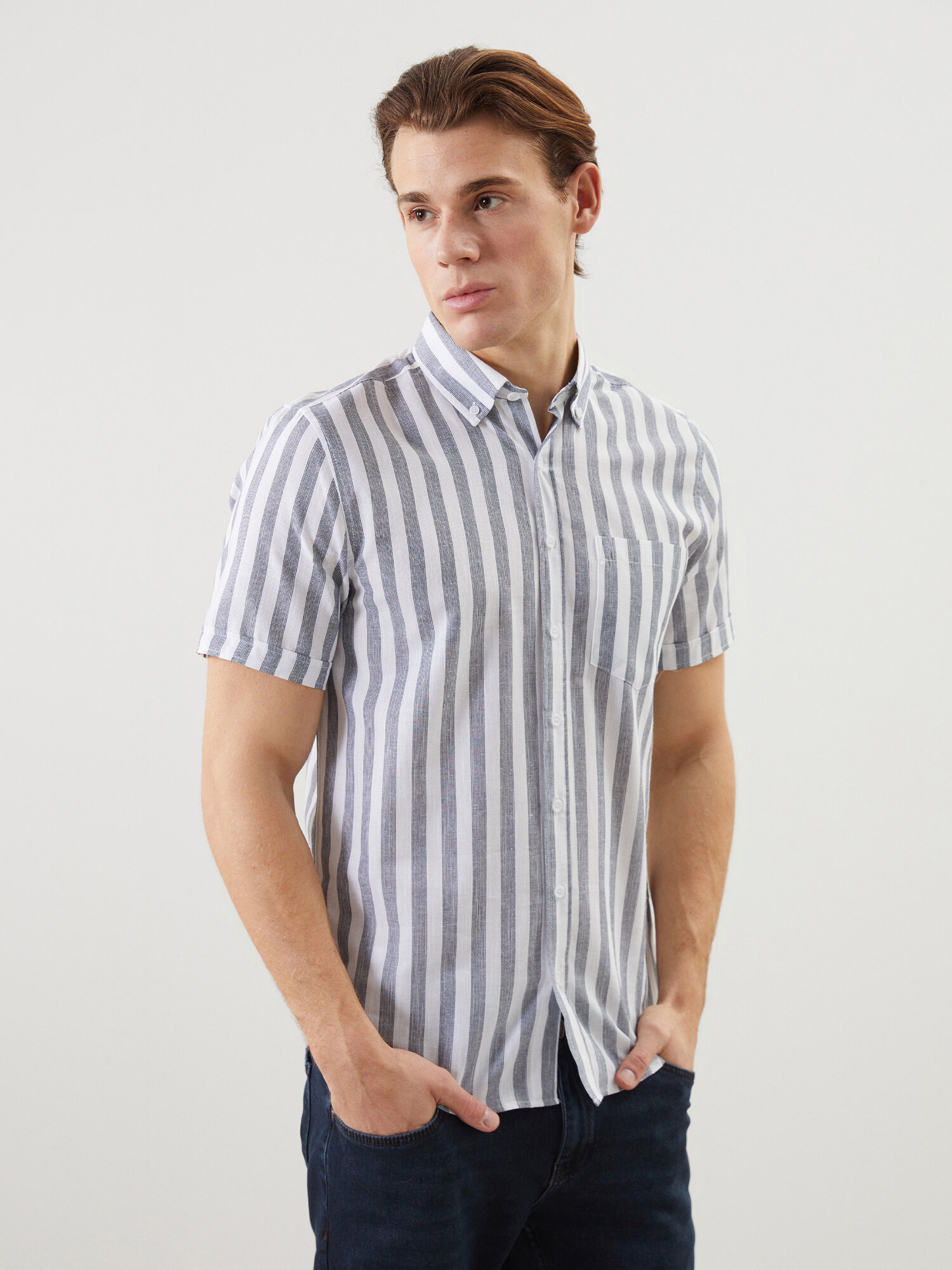 Рубашка LC Waikiki, размер L, nаvy striped