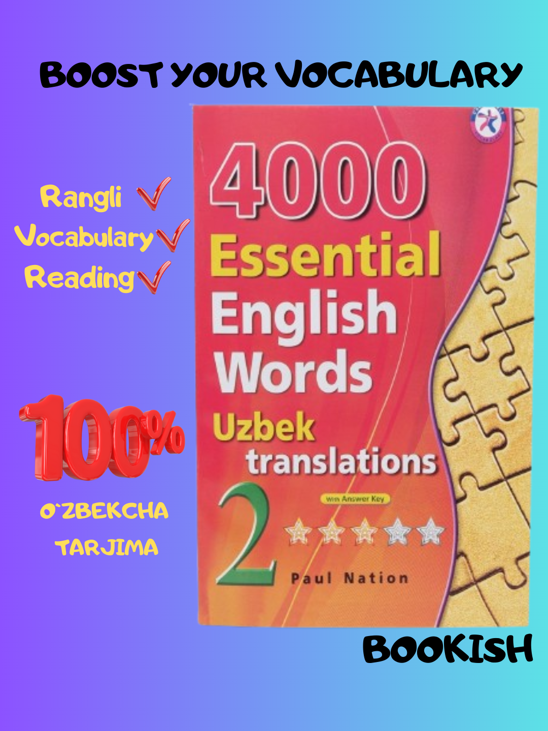 Книга "4000 Essential English Words 2 book", с узбекскими переводами