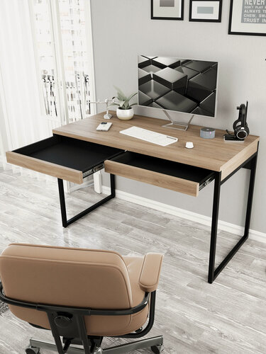 Изображение товара Стол письменный, компьютерный игровой офисный рабочий с двумя выдвижными ящиками лофт KARTER 120x60 см Дуб Сонома