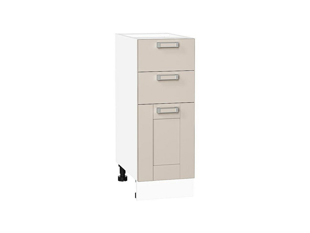 VVT Шкаф нижний с 3-мя ящиками Лофт Белый, Cream Silk, 300 В*Ш*Г 816*300*480, фасад МДФ Cream Silk, корпус Белый Cream Silk