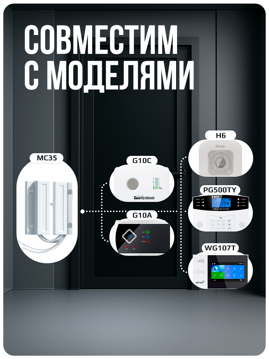 Проводной магнитоконтактный датчик (геркон) двери/окна для охраной сигнализации PS-link MC35 — фото 1