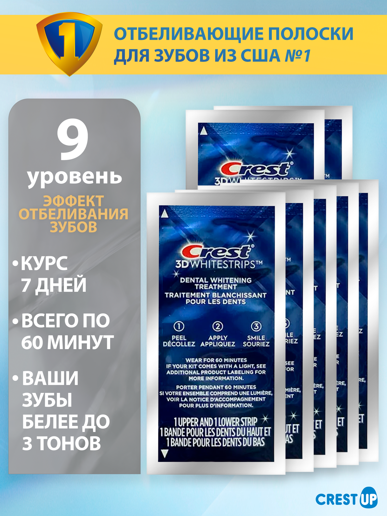 Отбеливающие полоски для зубов Crest 3D Whitestrips Supreme Bright 7 пакетиков 13 курса