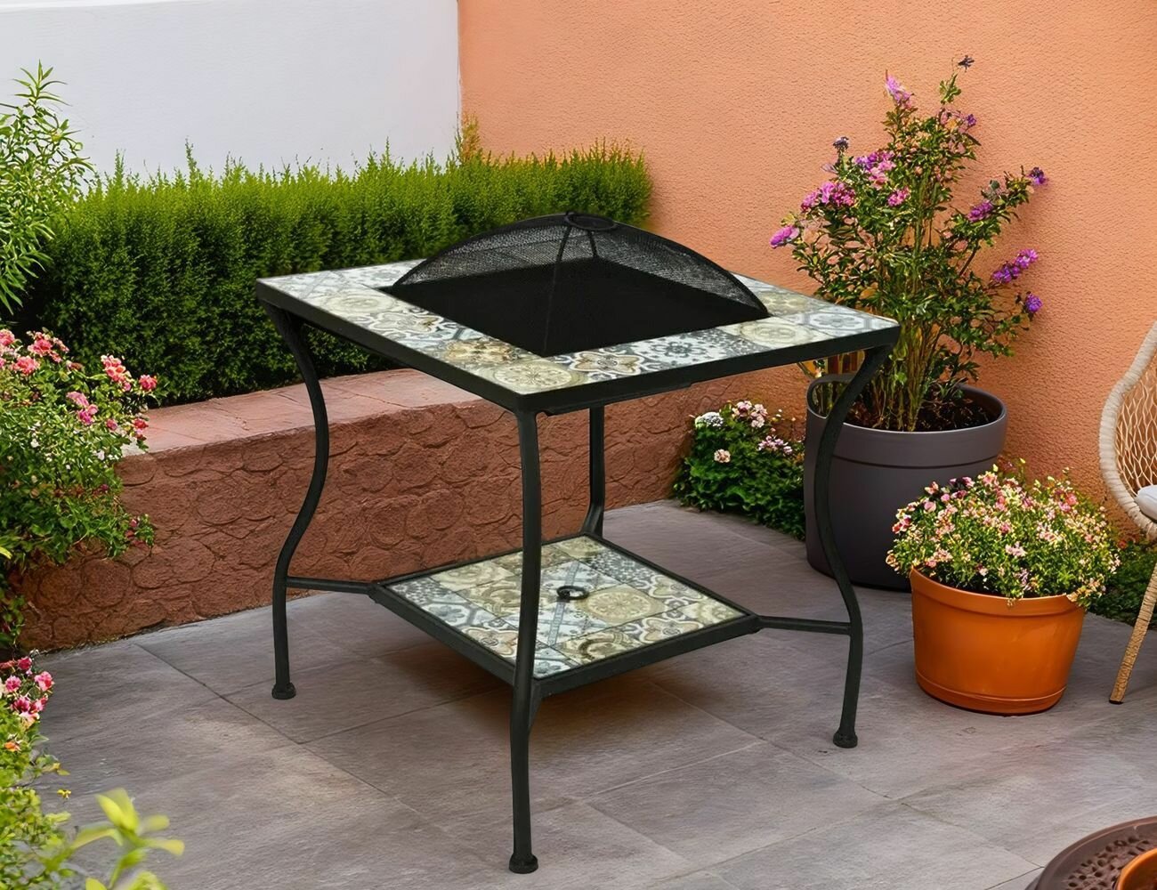 Садовый стол с чашей для костра тулуза, металл, мозаика, 54x55 см, Kaemingk 842731