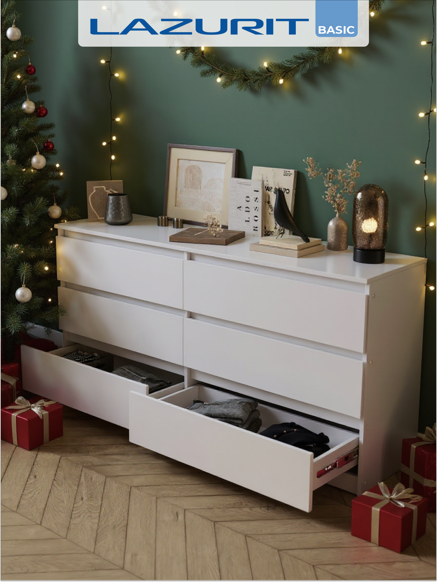 Комод для одежды большой белый Lazurit Эльбрус комод под телевизор с ящиками в спальню прихожую деревянный 160х754х39