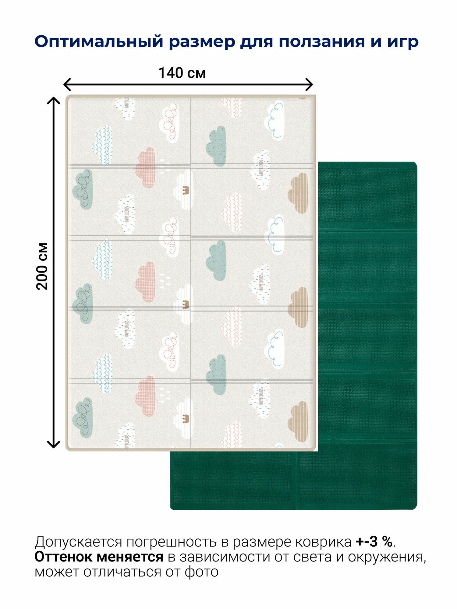 Коврик детский для ползания развивающий складной Parklon Sillky Portable Облачка 200х140х1 см — фото 1