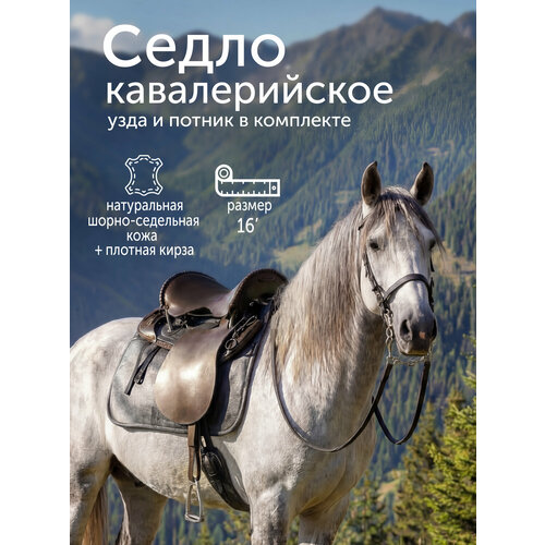 Седло для лошади кавалерийское с потником и оголовьем REITER