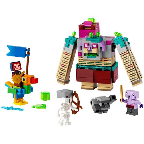 набор minecraft пошаговое руководство по строительству фигурка уточка тёмный герой LEGO Minecaft 21257 Столкновение с пожирателем, 420 дет.