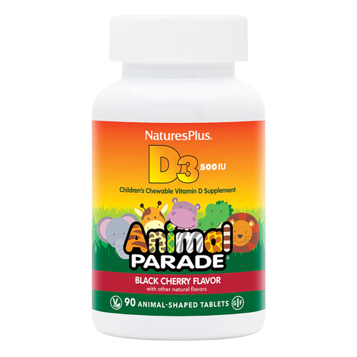 NaturesPlus D3 500IU Animal Parade 90 жевательных таблеток (черешня) Витамин Д3 для детей 500МЕ / Холекальциферол для костей, зубов, иммунитета